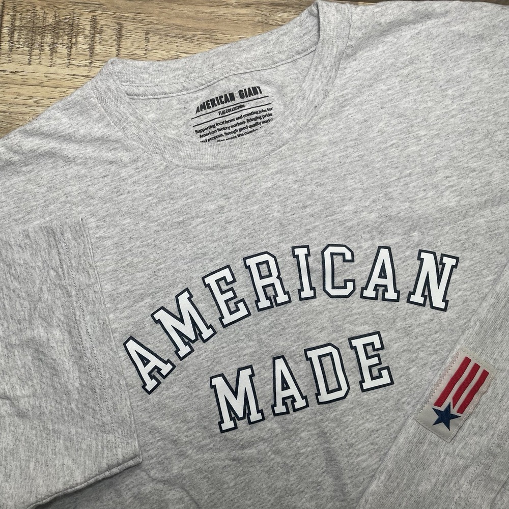 American Giant Flag Collection Mens American Made Graphic Tee Heather Grey Large